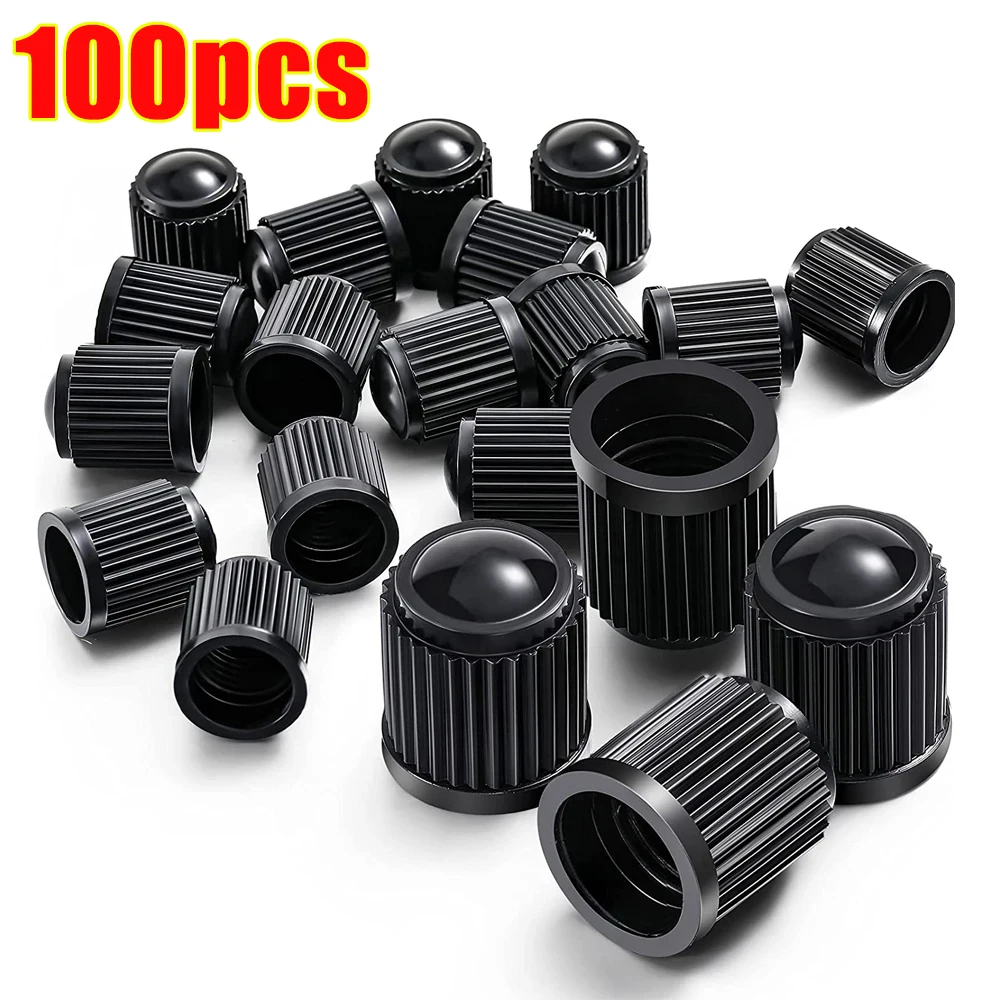 100-Pack Black Dome-Shaped Tire Valve Caps with O-Ring Seal