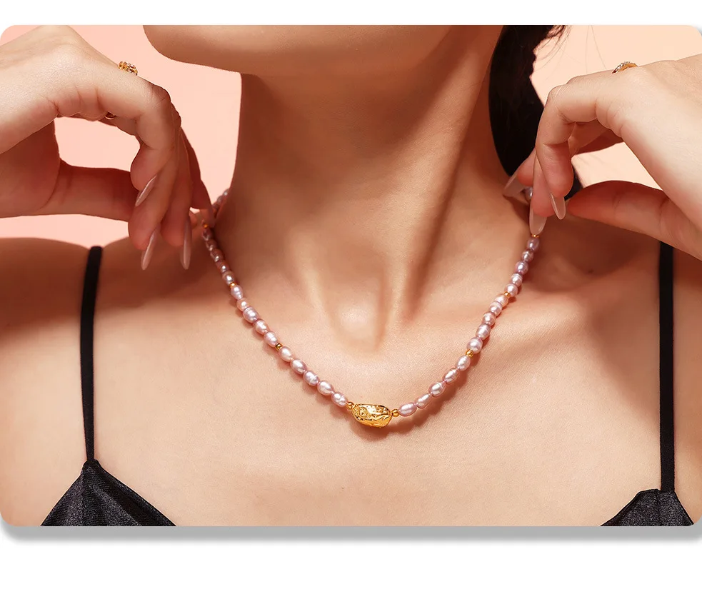 Amaiyllis Licht Luxus rosa Barock Süßwasser Perle Schlüsselbein Halskette Nische glänzende handgemachte Perlen Perlenkette Anhänger – Detail 5