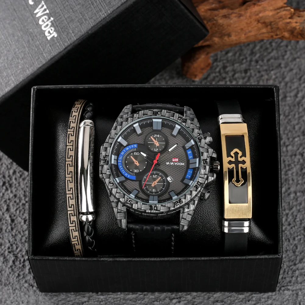 FashionableMensSportsWatchBraceletsGiftSetAutodateDisplay