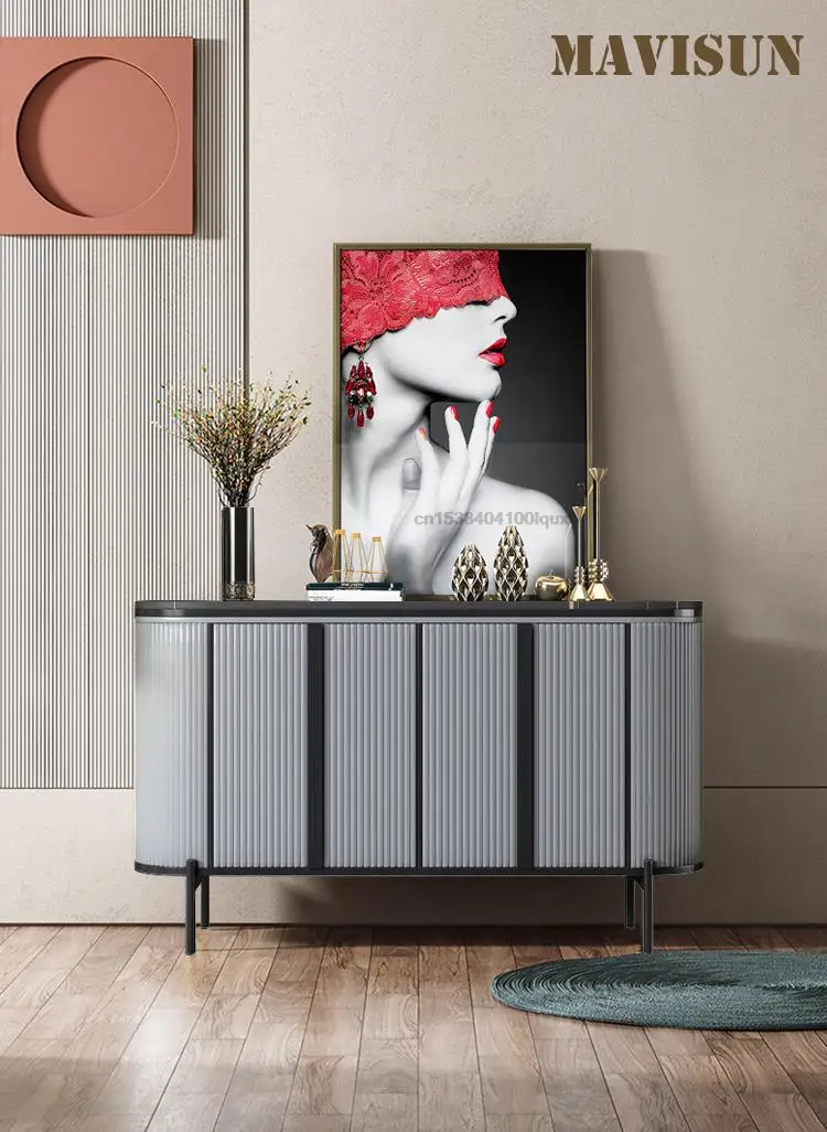 Light Luxury Sideboard Modern Minimalist Living Room Entry Porch Cabinet Marble Decorative Locker European Style High Cabinet