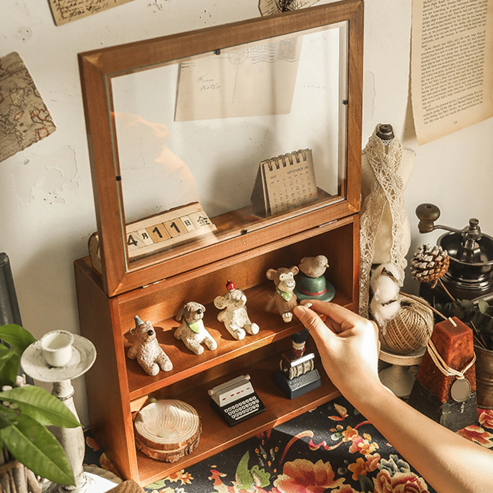 Armoire de rangement de bureau en bois polyvalente avec boîte d'affichage de porte, étagère T1 pour SunOfficiToys, figurines d'action, dortoir et chambre