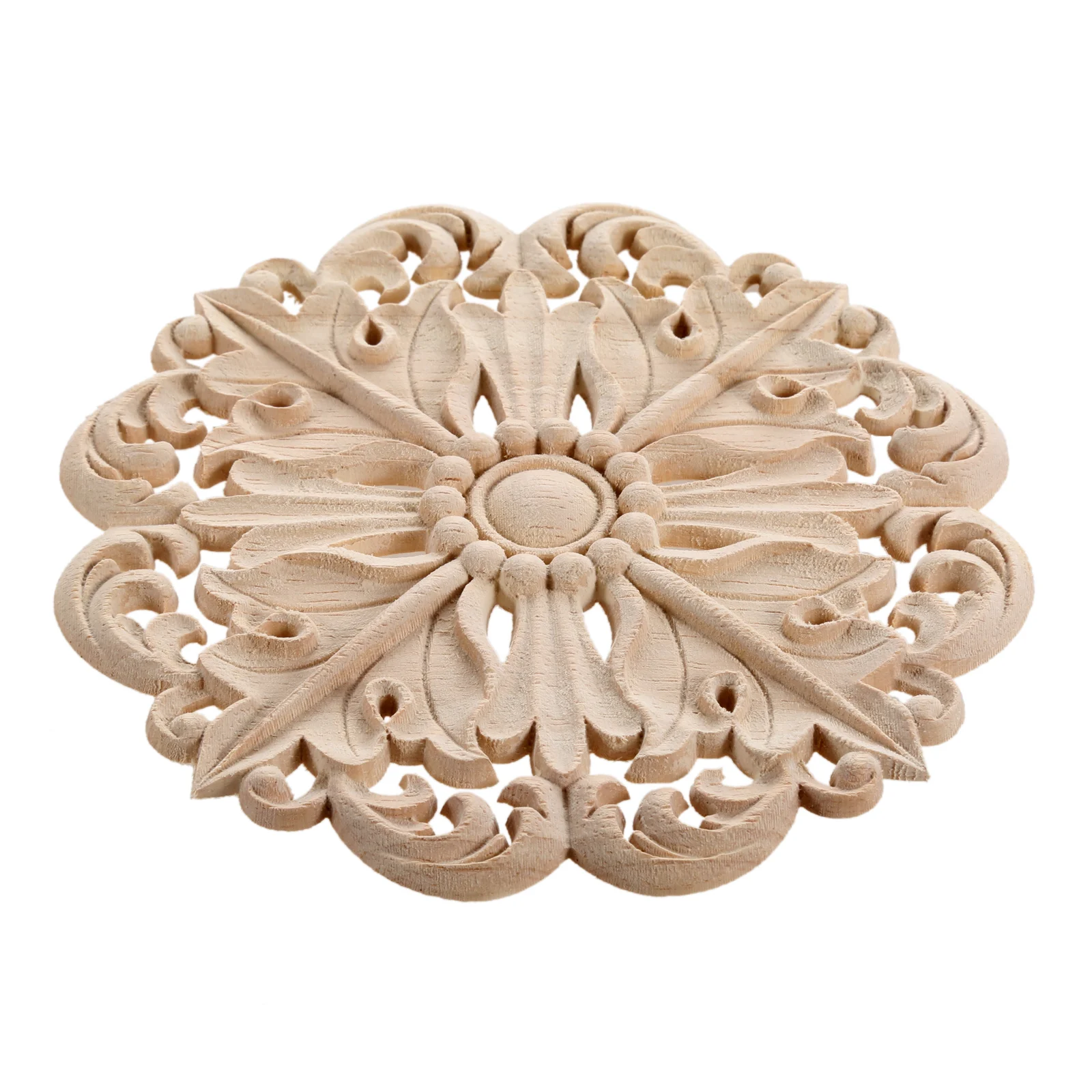 classical Round Floral Wood Carving Decorative Furniture Solid Wood Round Applique Decorative Floral Figurines for cabinets 2pcs vintage wood carved corner onlay applique frame door decorate wall furniture decorative figurines wooden miniatures