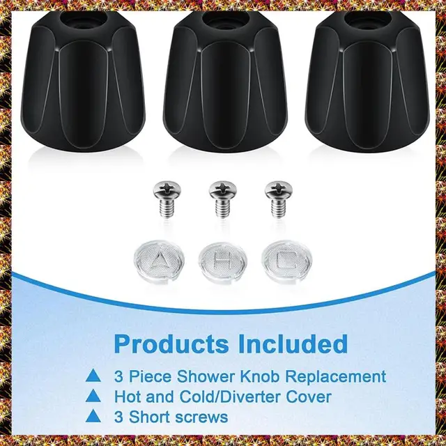 Shower Knob Replacement Replacement Metal Matte Black 3 Piece Replacement, Compatible With Black Knobs
