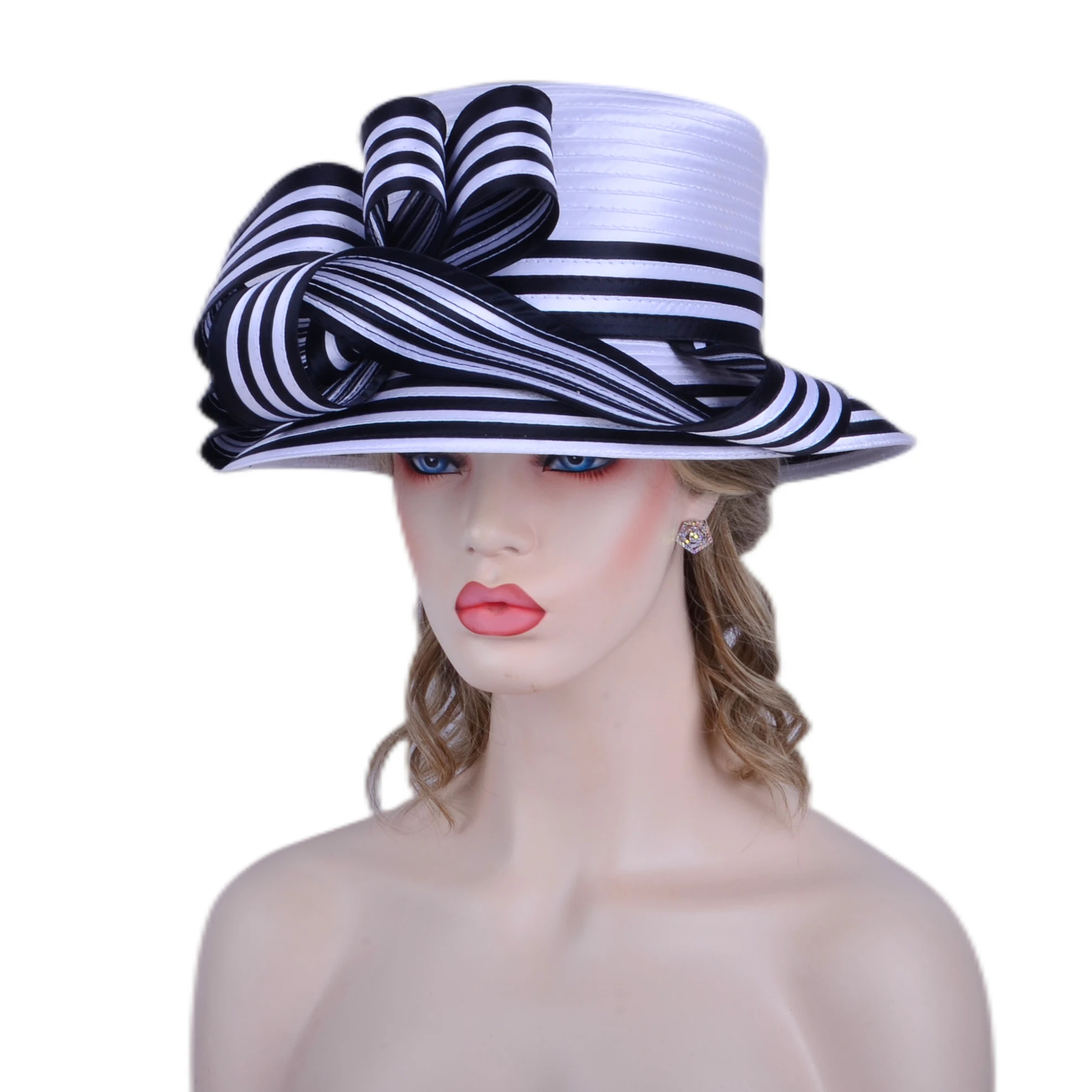 Black White Derby Hat Church Hats Satin Hat Fedoras White Black