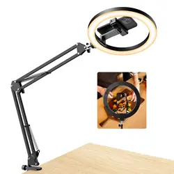Adjustable LED Selfie Ring Light with Folding Arm for Enhanced Lighting and Video Streaming (Black)