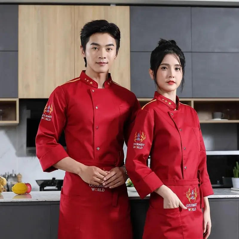 Chef Uniform Work Clothes Long-sleeved Autumn and Winter Kitchen Clothing for Men and Women Chinese Western Catering Hotel Chef Clothing
