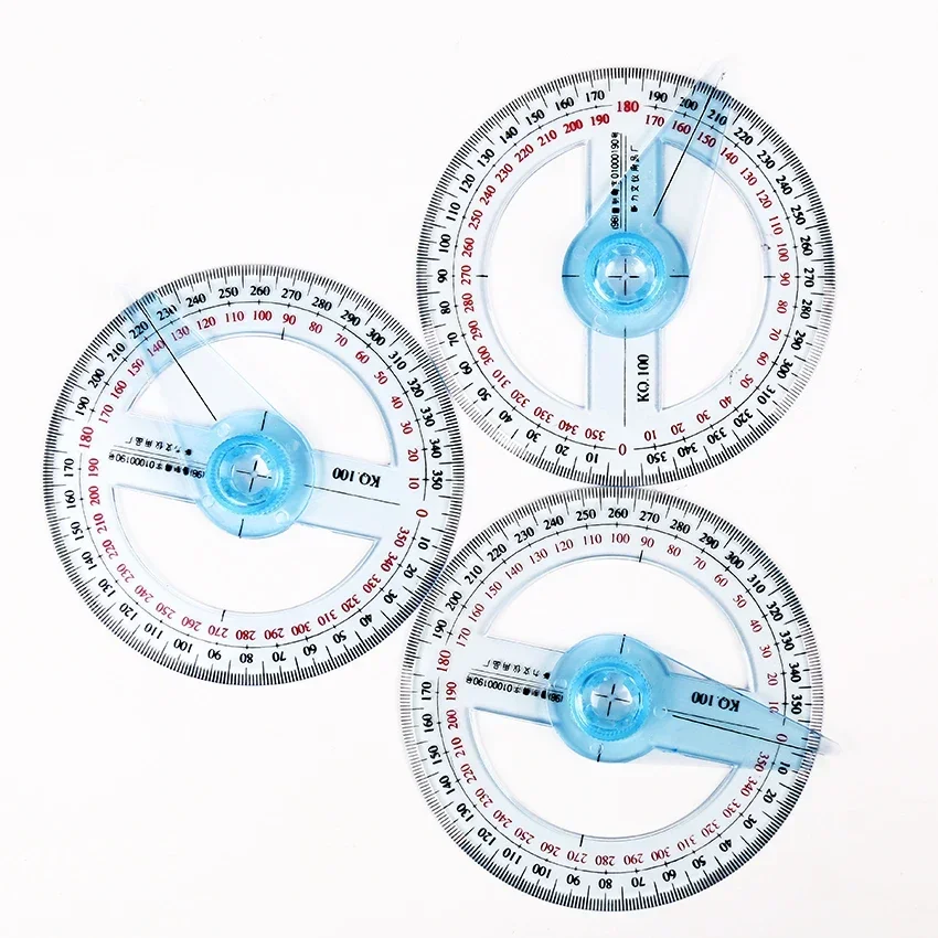 1 Circular Dia.10cm Transparent Plastic 360 Degree Pointer Protractor Ruler Angle For School Office Drafting Supplies plastic protractor ruler