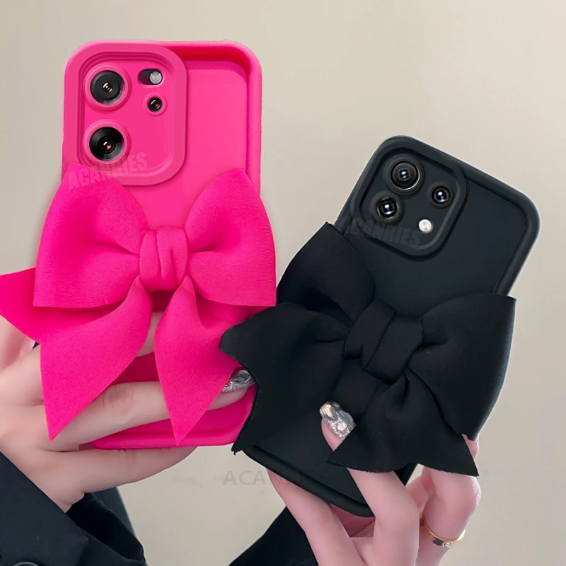 Милый силиконовый 3D чехол Mi13t с бантом для Xiaomi Mi 13t Pro 11t 12t 13 12 11 Lite 5g Ne Mi11t розово-красный подарок для девушки мягкий чехол Mi12t