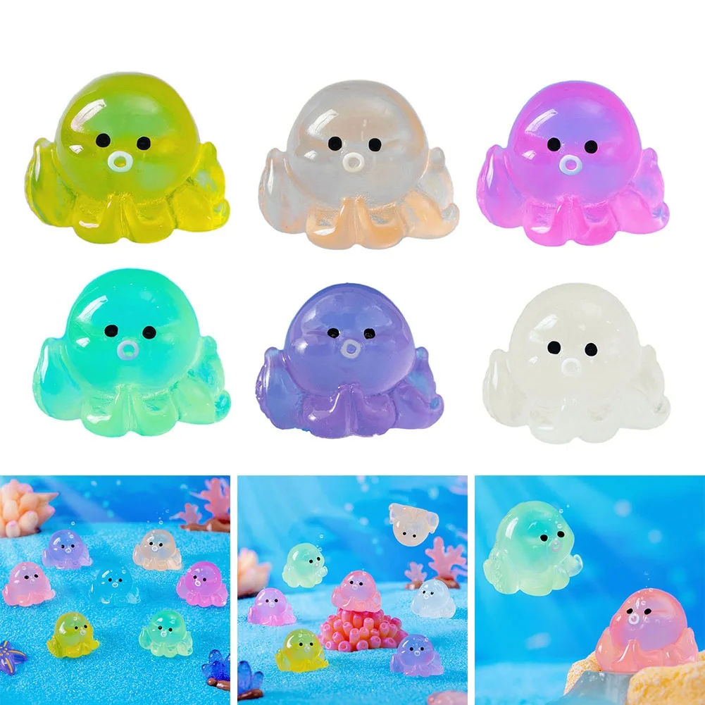 야광 작은 문어 장식, 귀여운 3D 야광 송진 문어 매력, 미니어처 빛나는 미니 동물 조각, 10 개 
