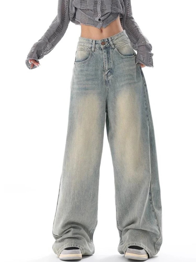Deeptown Vintage Streetwear Jeans Women High Waist Baggy Blue Denim Trousers 2000s Y2k Harajuku 90s Aesthetic Wide Pants Spring