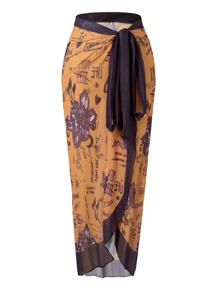 Jacquard Sheer Mesh Fringed Beach Cover-Up Sarong