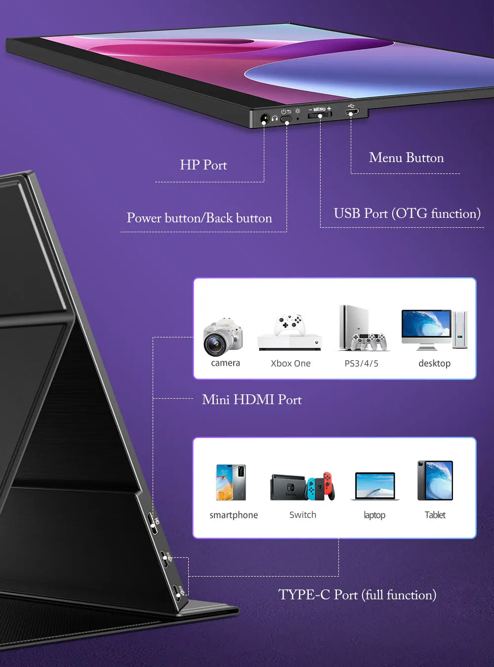 UPERFECT-ġũ ޴  16.1 ġ, USB Ÿ C HDMI ȣȯ ǻ  PS4 ġ Xbox Ʈ PC ȭ