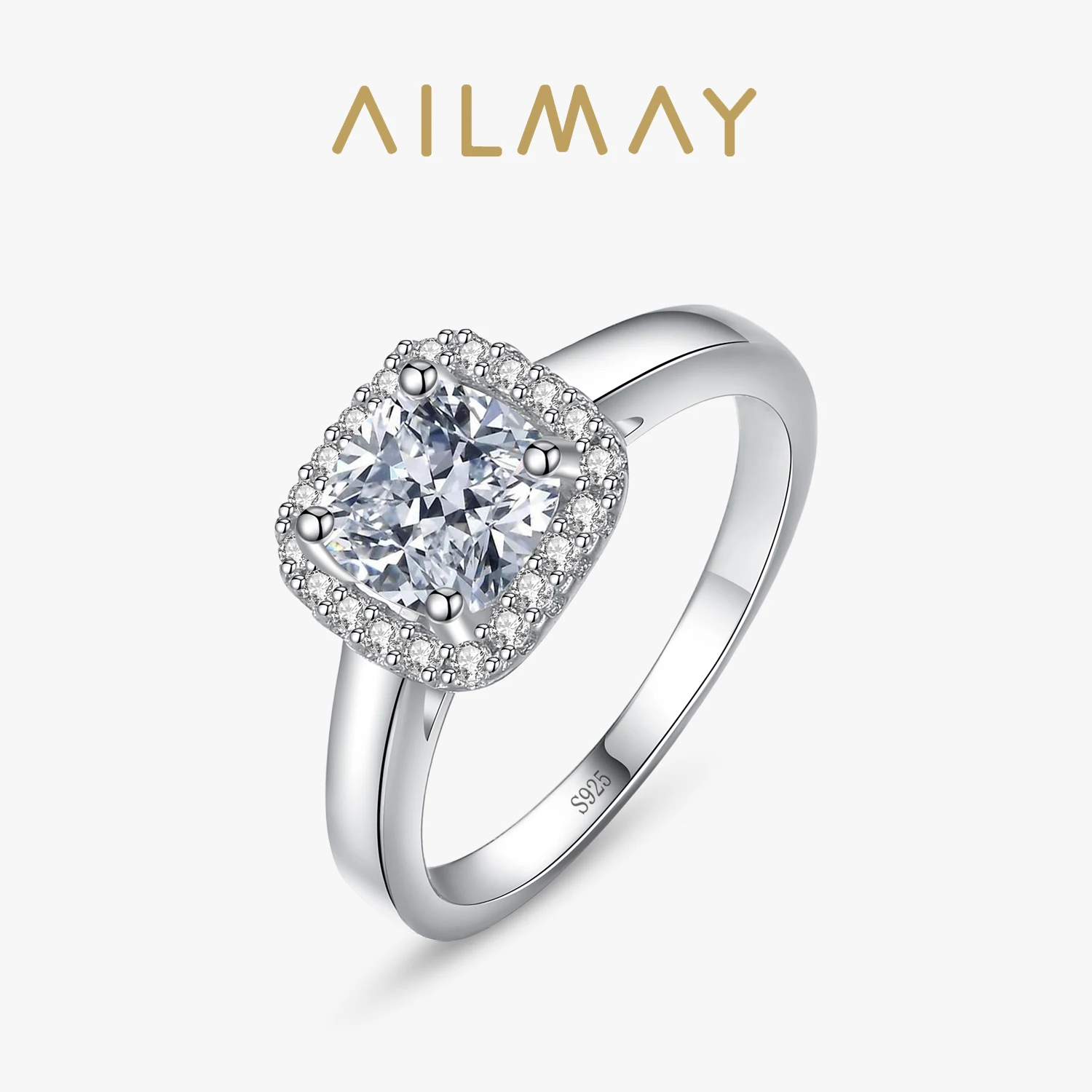 Silver Rings 925 Sterling Silver Simple Square Clear CZ Charm for Women