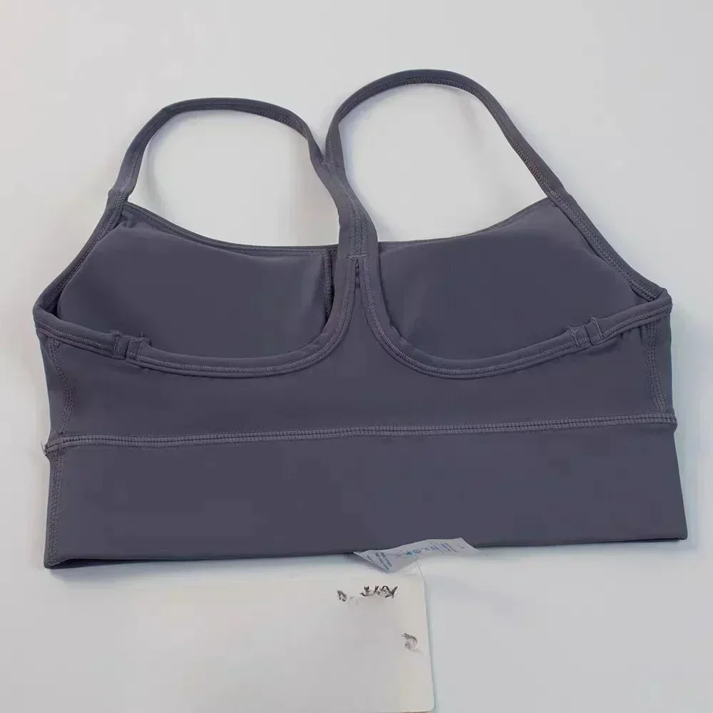 Lemon Cozy Widen Hem Padded Running Sport Bra For Women Y-Shape Racer Back Sexy Spaghetti Strap Yoga Bra Tops with Removable Cup