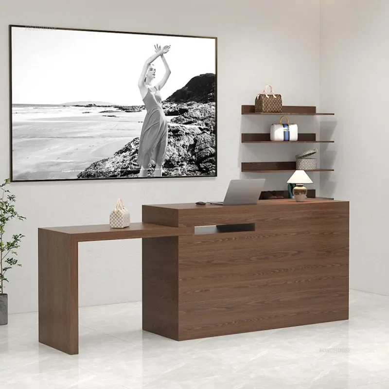 Shop Reception Desk Office Furniture Retractable Corner Bar Front Desks Clothing Store Reception Table Counter Customization u