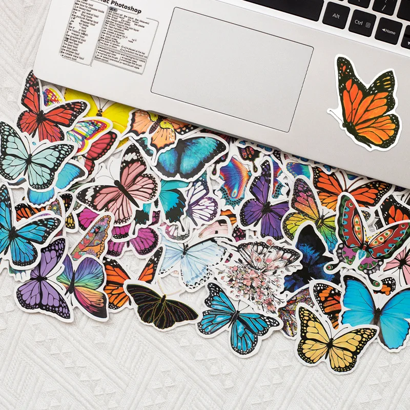 50 Pcs Colorful Butterfly Graffiti Stickers Cartoon Decals Kids DIY Diary Suitcase Scrapbook Phone Laptop Bike Stationery