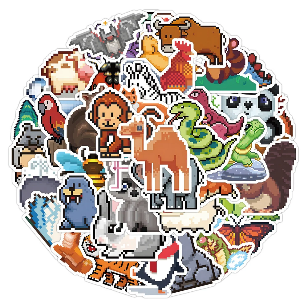 

10/30/60pcs Pixel Style Animals Cartoon Stickers Decals Waterproof Graffiti Laptop Phone Case Stationery Cute Sticker Wholesale