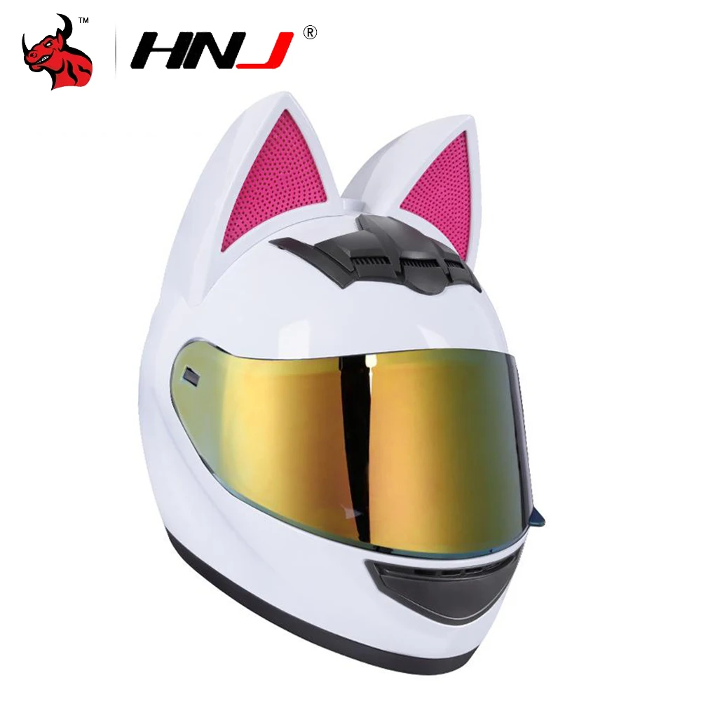 Casco de motocicleta con orejas de gato para mujer, protector de cara completa extraíble, aprobado por DOT