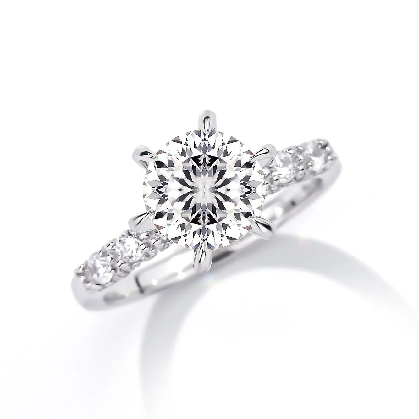 18K white gold and platinum PT950 firework cut ring for women 3 carat luxury full set six claw diamond ring moissanite ring 3