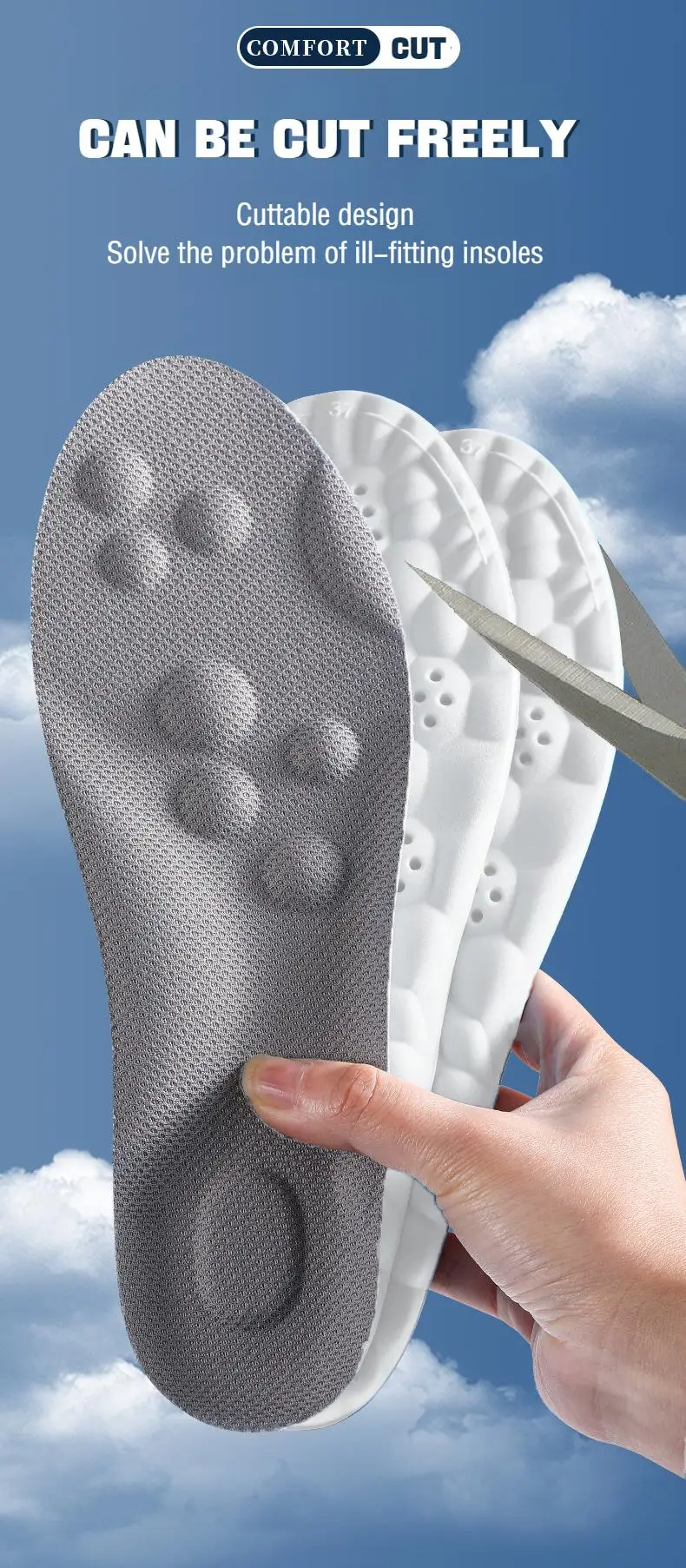 1Pair 4D Soft Plantar Fasciitis Insole Shoes Insoles for Feet Arch Support Orthopedic Inserts Sports Shock Absorption_voghion.com
