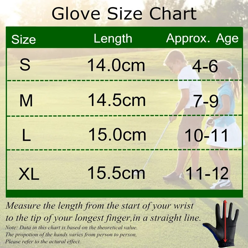 1 Pair Junior Kids Youth Toddler Golf Gloves Boys Girls Breathable Comfortable for Left Hand Right Hand 6