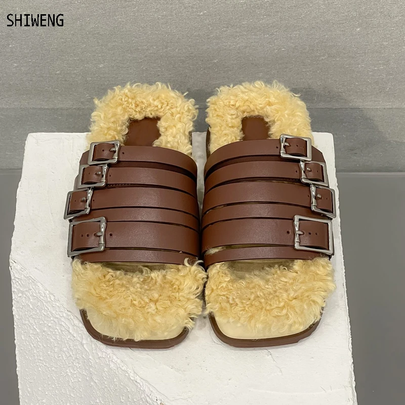 

Autumn Slippers Women Slippers Fur Sandals Platform Slides Heel Fashion Buckle Sandals Plus Size Slipper Women 2023 Fur Slides
