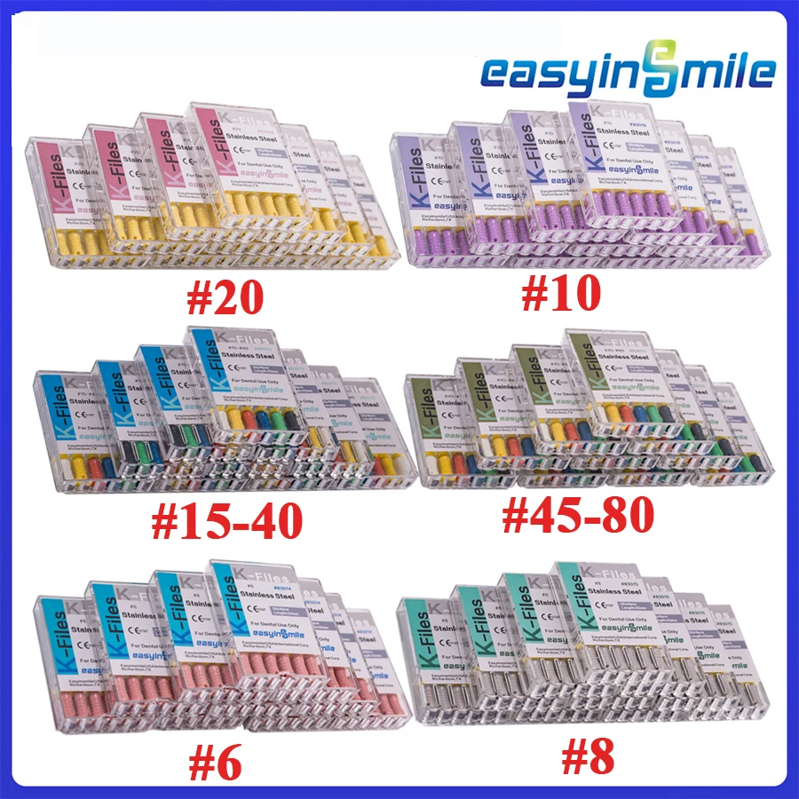 

Easyinsmile стоматологические эндододонтические K-файлы, одонтология K-файлы, корневой канал из нержавеющей стали, ручные файлы, эндодонтические Стоматологические Инструменты 25 мм #6-#