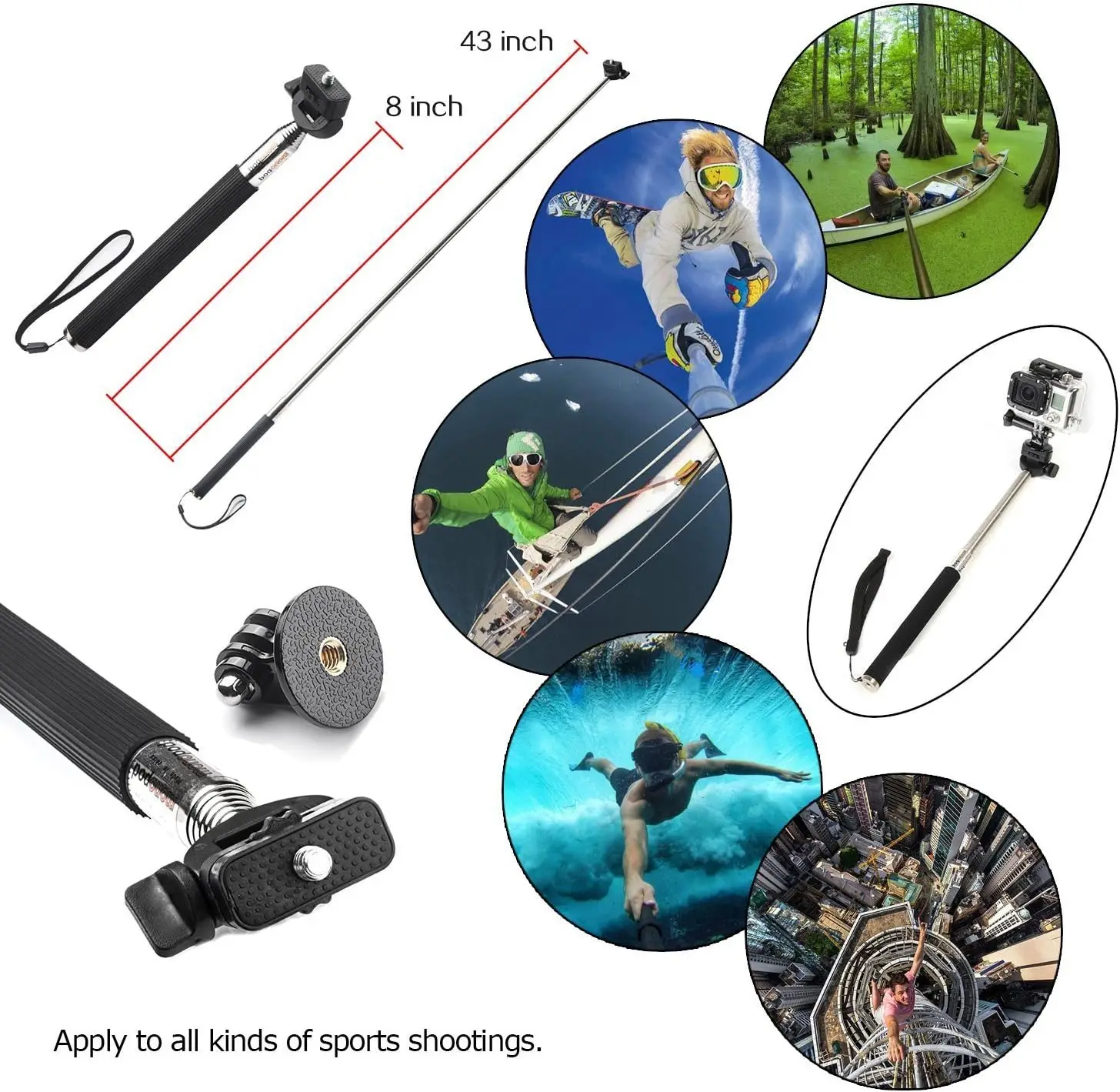 Kit Accessoires GoPro Universel : Support Tête, Harnais Poitrine, Perche Selfie