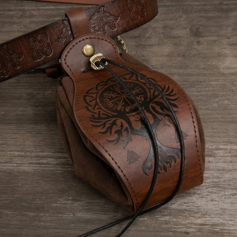 

PU Leather Bag Rolling Tray Vintage Waist Bag Coin Purse for RPG-Dice DND-Dice Bag Drawstring Slingshots Pouch