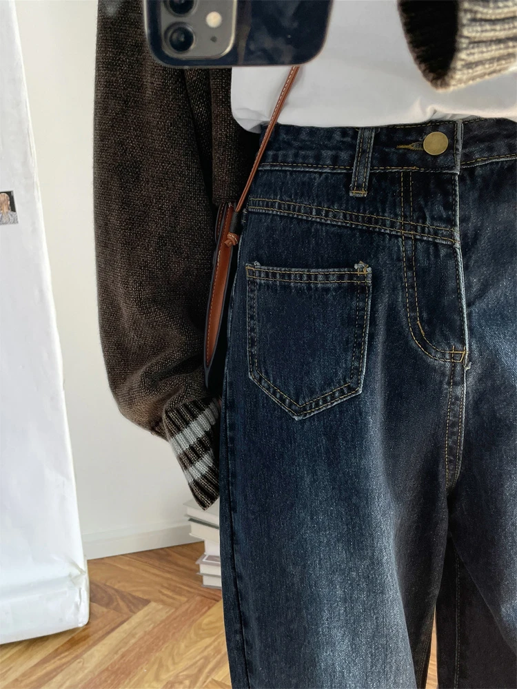 

Women Vintage Solid Color Straight Jean Trousers 2023 New High Waist Baggy Casual Wide Leg Female Denim Pants Simple Basic Chic