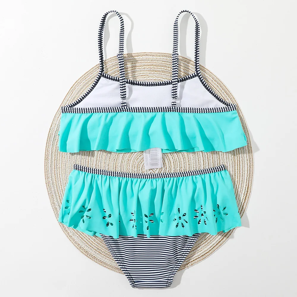 Ruffle Trim Hollow Out Girl Swimsuit Kids Flounce Bikini Set Two Piece Children's Swimwear 7-14Years Teen Bathing Suit Beachwear girls swimsuit