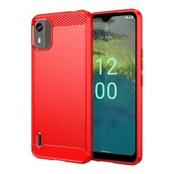 Sleek Carbon Fiber Texture Shockproof TPU Protective Case for Nokia C200 (Red)