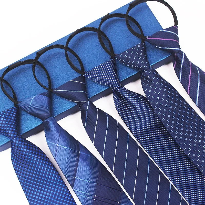 

Men's Business Dress Zipper Neck Tie Elegant Gentleman Shirt Tie Groom Wedding Blue Stripe Black Lazy Ties Clothing Accessories