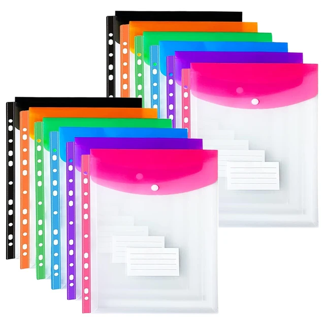 12-Piece File Holder, Binder Dividers with Snaps, Fits 2/3/4/11 Binders, 6 Colors 1