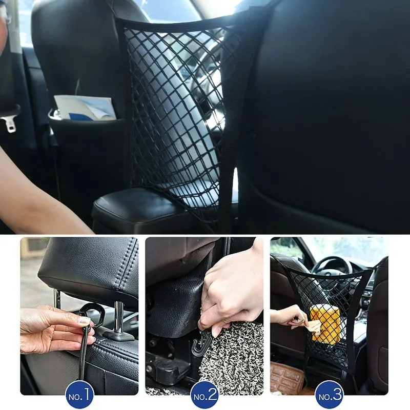 Car Storage Net Bag Between Seat Divider Pet Safety Rail Barrier Stretchable Elastic Mesh Bag Organizer Motorcycle Storage Net