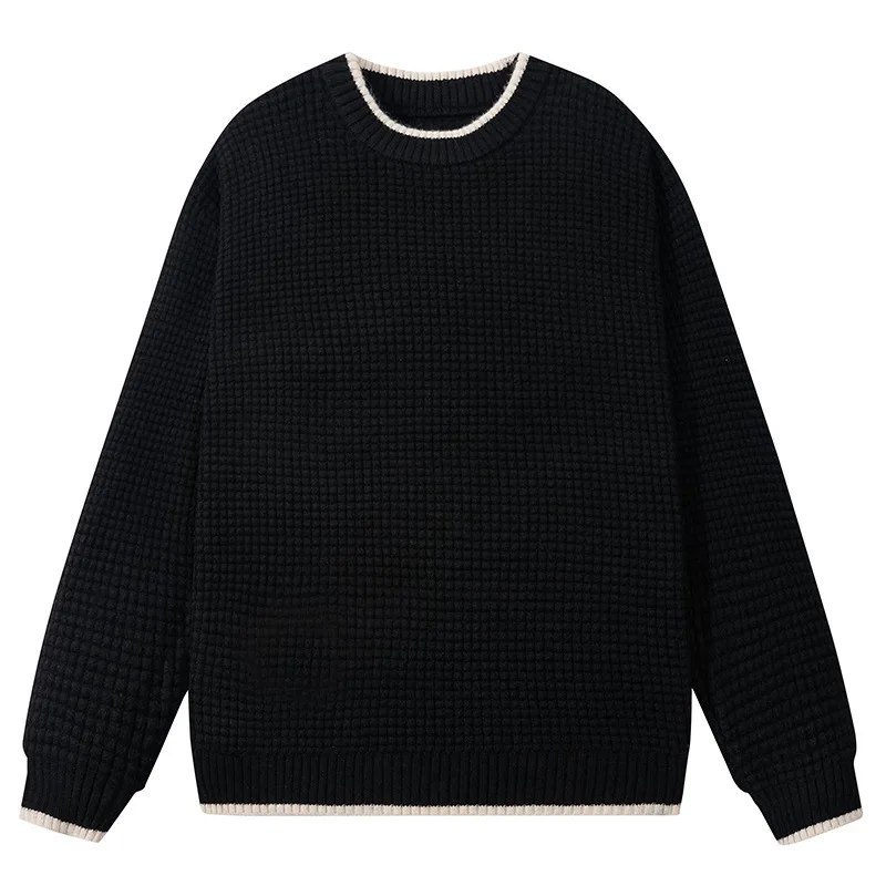 Men's Autumn Winter Solid Round Neck Pullover Lantern Long Sleeve Sweater Knitted Casual Sports Hoodies Fashion Vintage Tops