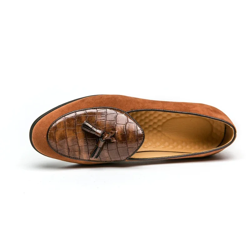 New Green Loafers for Men Flock Round Toe Slip-On Tassels Mens Formal Shoes Brown Black  Size 38-48