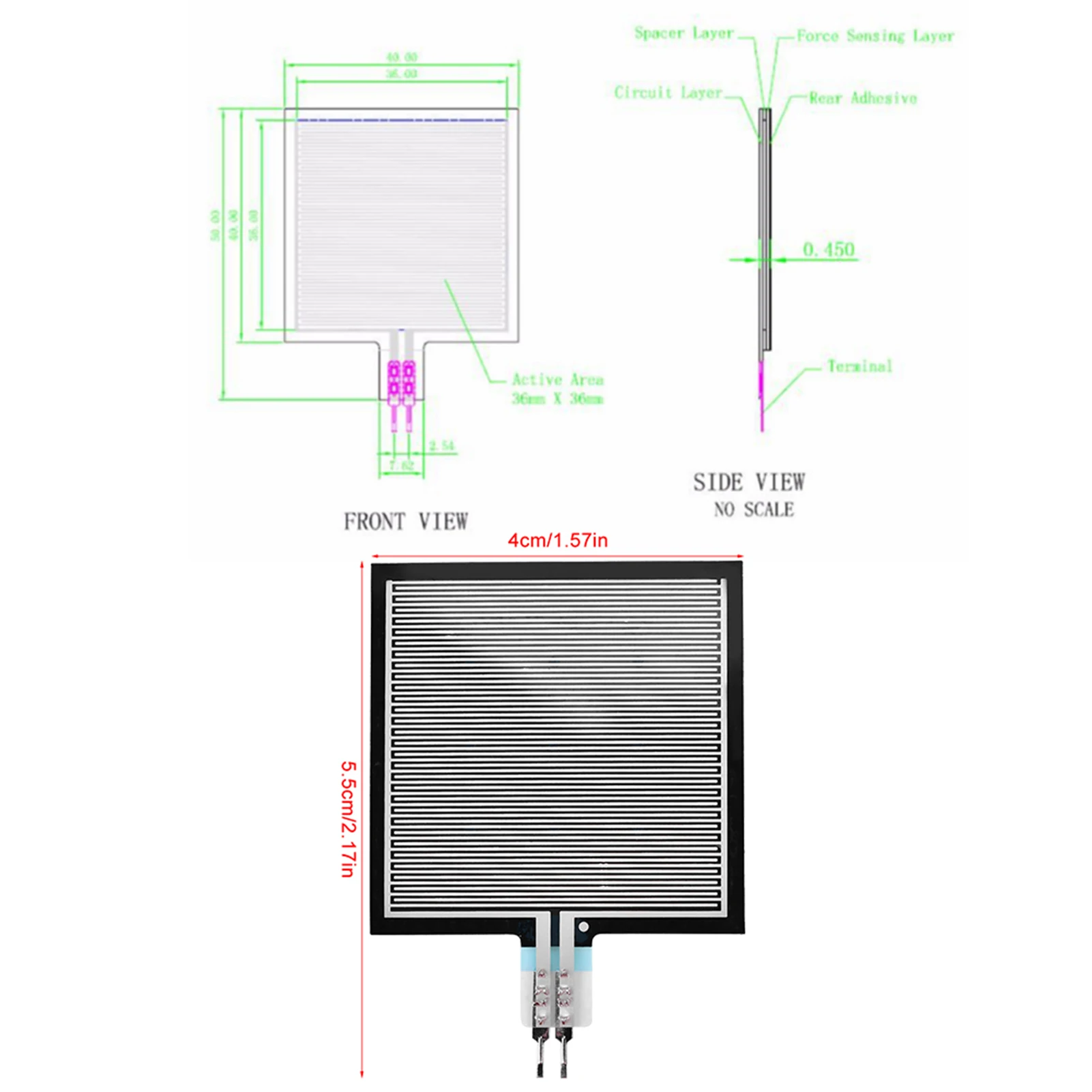 RP S40 ST High Accuracy Thin Film Pressure Sensor Force Snesor 5 X 4cm For Intelligent High End Seat sensor module,pressure sensor module