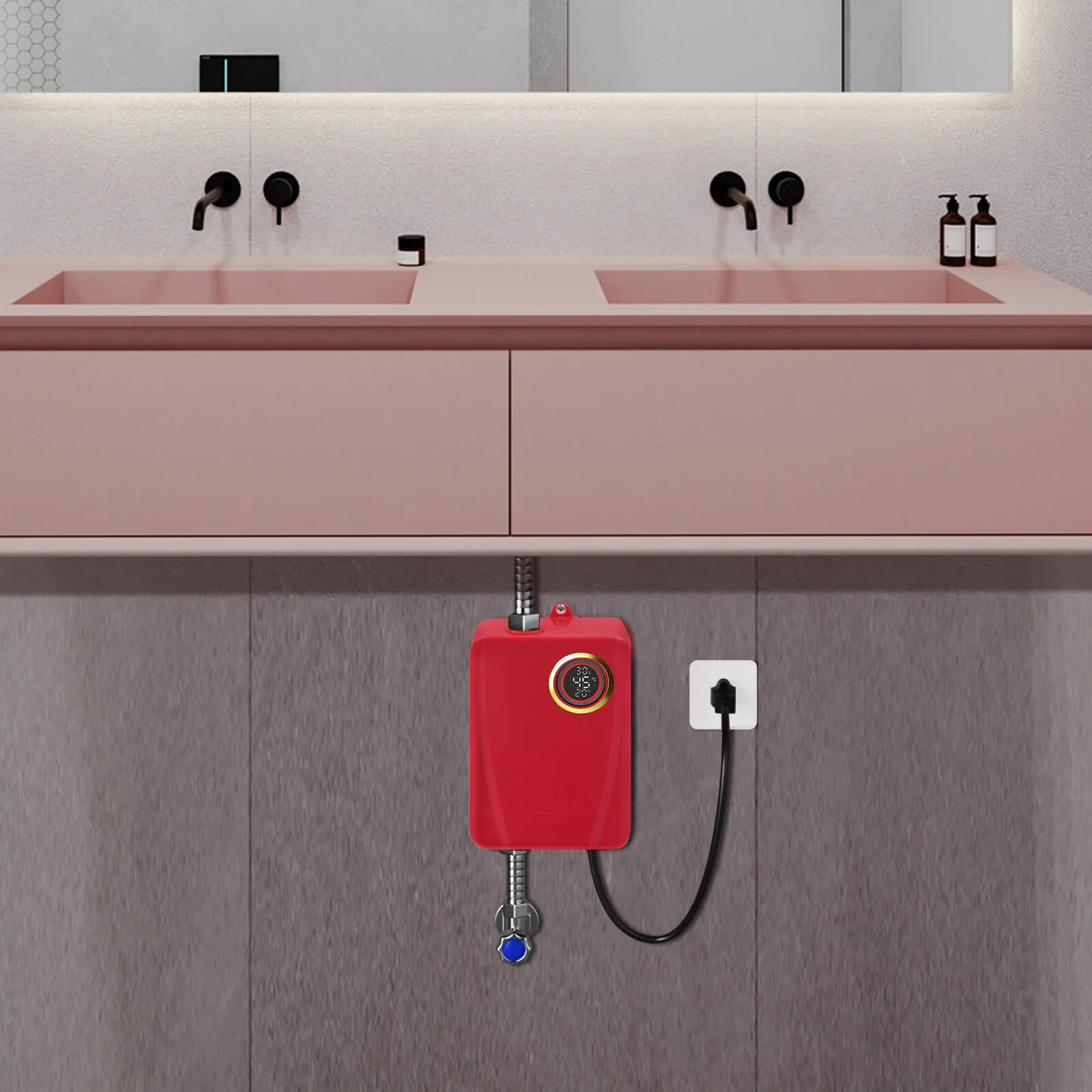 110V 3000W Stainless Steel Mini Water Heater XY-FA Red US Plug Instant Hot Water for Kitchen Bathroom 2