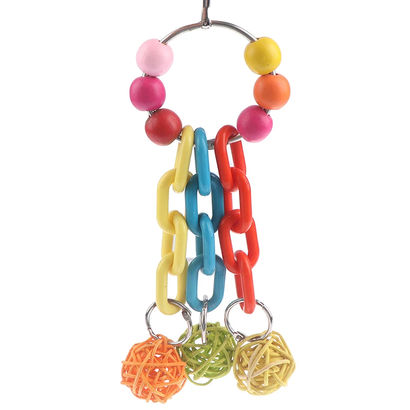 Parrot Toys Wood Birds Standing Chewing Rack Toys Bead Ball Heart Star Shape Parrot Toy Bird Accessories Supplies