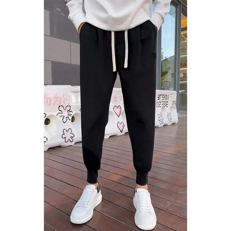 Autumn Winter KPOP Fashion Style Harajuku Slim Fit Casual Pants Loose All Match Sport Harem Pant Solid Pockets Thick Sweatpants