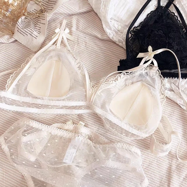 French Triangle Cup Real Silk Bra Thin No Steel Ring Sexy Lace Silk Bra -  AliExpress