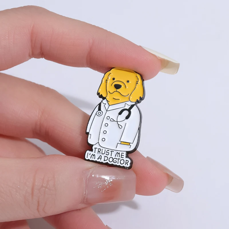 Trust Me I'm A Dogtor Enamel Pin Cartoon Animal Doctor Veterinary Brooches Lapel Badge Funny Jewelry for Nurse Medicine Student