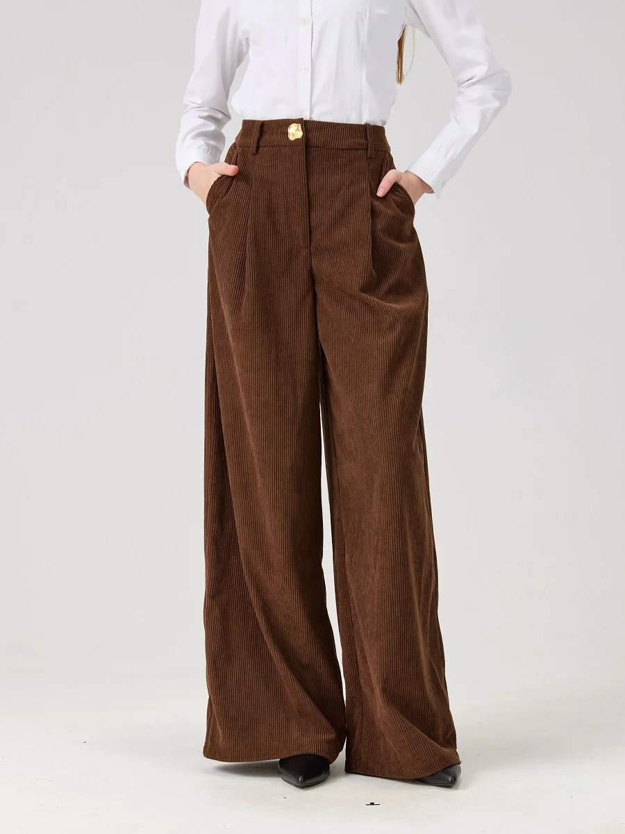 2026 Women's Clothing Wide-Leg Pants Corduroy High-Waisted Women's Trousers Y2K New Fashion Versatile Straight Leg Pants bra
