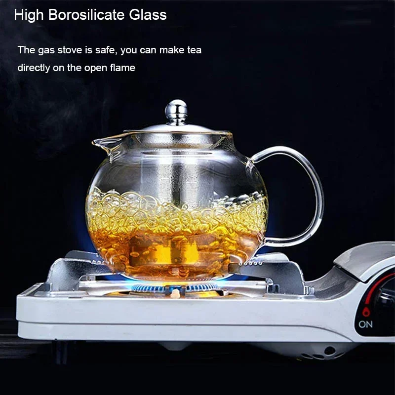 Borosilicate Glass Teapot With Removable Infuser Filter Heat Resistant Glass Teapot Cup Set Flower Puer Oolong Tea Kettle, 1Pc