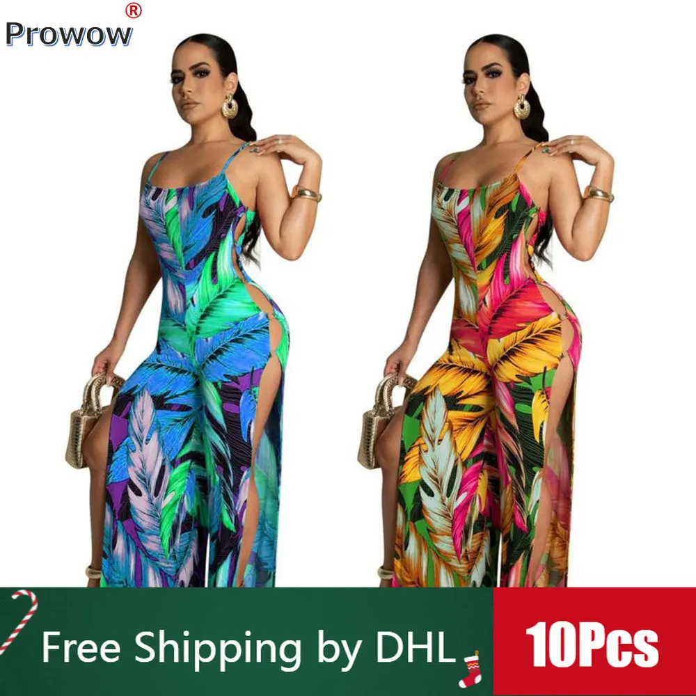 

10 Pcs Bulk Casual Streetwear Jumpsuit 2023 Summer Y2k Printing Rompers Split Wide Leg Overalls Sleeveless Button Wholesale 7968