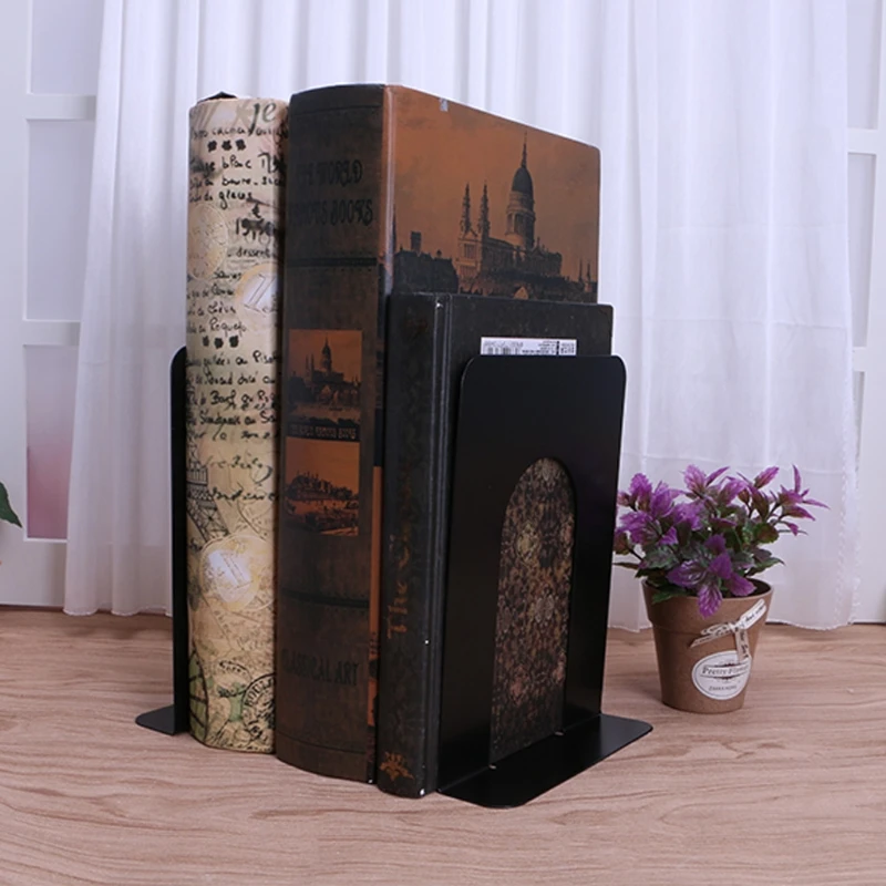 

Simple Metal Bookends Iron Support Holder Nonskid Desk Stands For Books