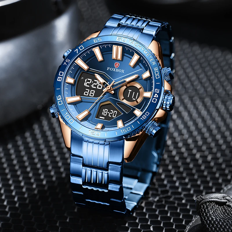 Men Watches Quartz Digital Male Clock Military Sport Blue Stainless Steel Man's Wrist watch_voghion.com