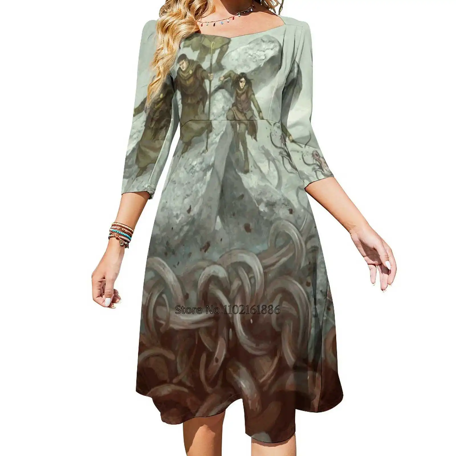 Dragon Warriors Players Book Back Lacing Backless Dress Square Neck Dress Sweetheart Knot Abito Svasato Fantasy Dragon Warriors