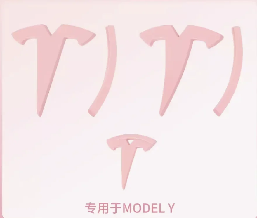 

Suitable for Tesla modelYmodel3 pink car stickers front and rear cover steering wheel logo